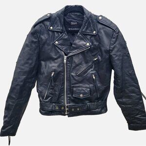 Vtg Mens M Wilsons Heavyweight Black Leather Belted FMC Biker Jacket Thinsulate